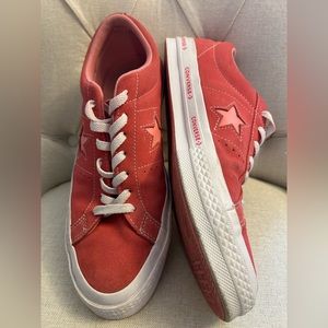 Converse One Star suede sneaker in paradise pink. Ex condition. Sz 10W 8M